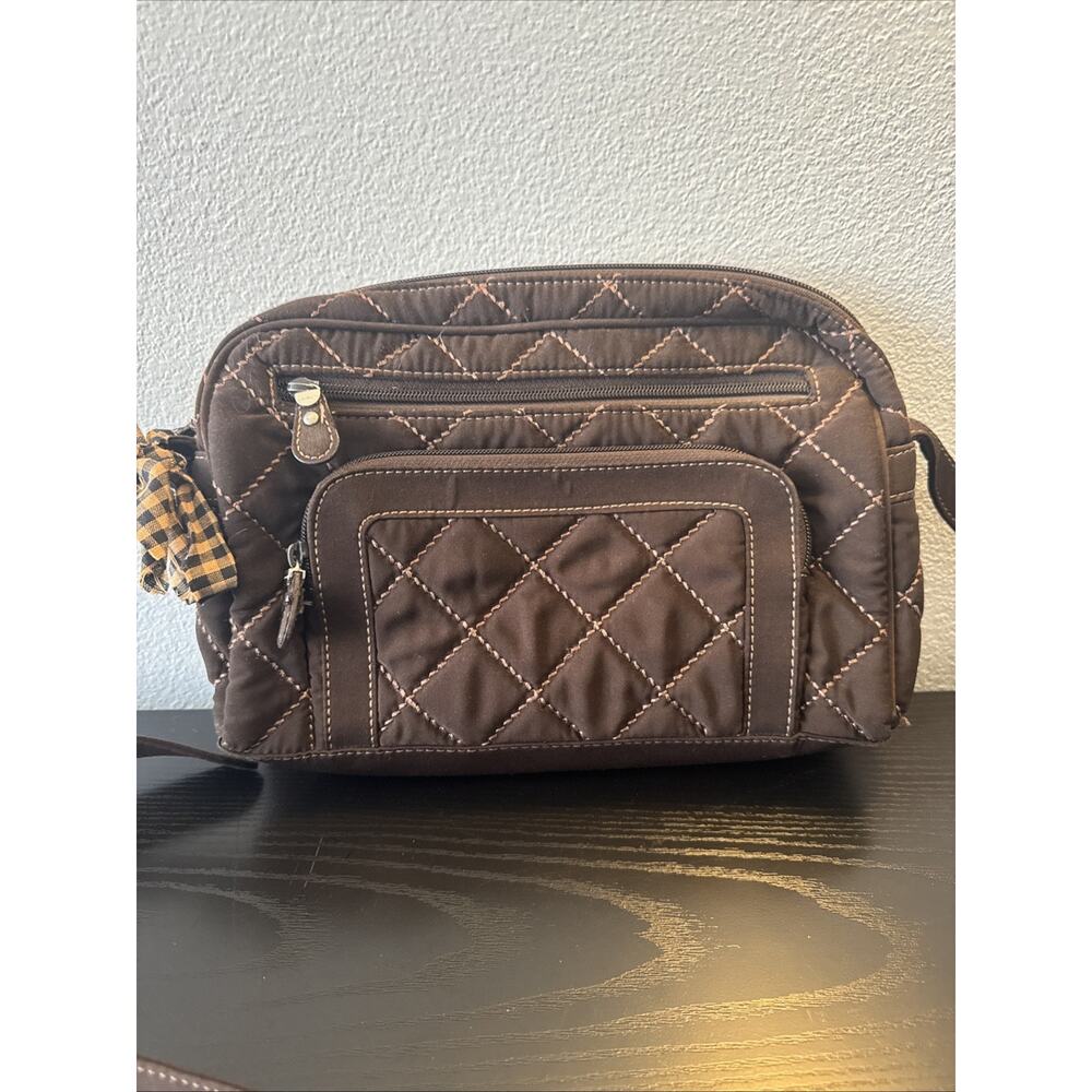 Vera Bradley Brown Quilted Shoulder Handbag Tote Bag Purse Zip Top See Desc.